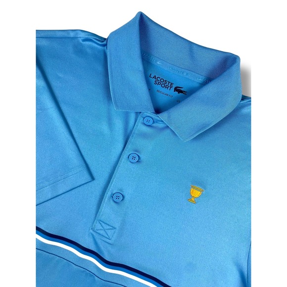 PRESIDENTS CUP x LACOSTE Mens Polo Shirt Medium 4 Blue Golf Performance USA Logo - Picture 1 of 12